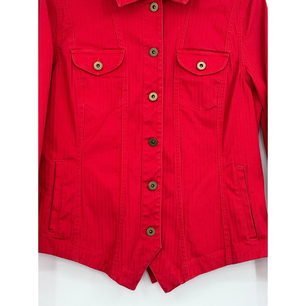 Coldwater Creek Women's Cotton Red Denim Button‎ Down Jacket 8 Casual Preppy Y2K - Picture 4 of 15